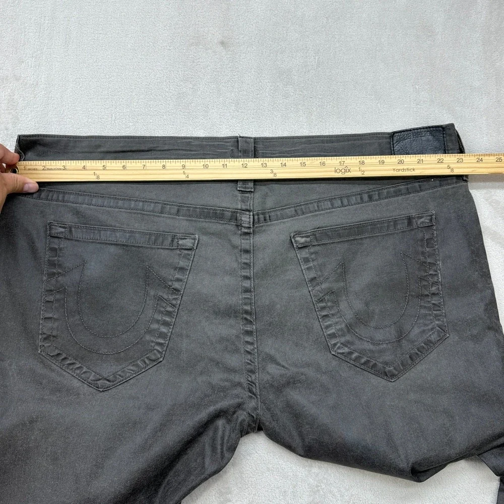 True Religion Dean Tapered Jeans Men 44x34 Grey Button Fly Horseshoe Stretch